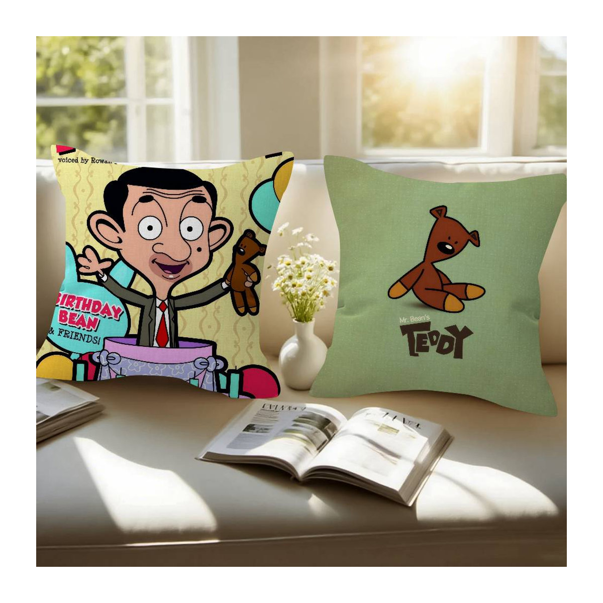Cartoon M&M Mr Kissenbezug aus Peach Skin für Sofa und Stuhl, B/H: 18 x 18 cm - Bild 1