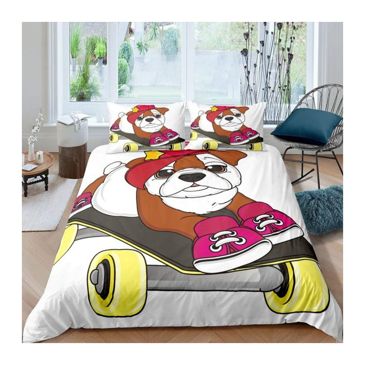 Cartoon Mops Bettwäsche Set mit Reißverschluss aus Polyester, Breite: 135 cm, Länge: 200 cm - Bild 1