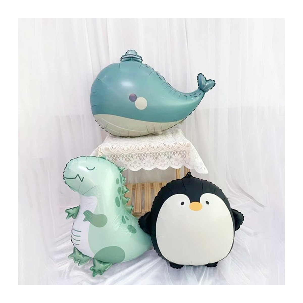 Cartoon Tier Folienballons für Kindergeburtstage, Baby Shower und Partys mit Dinosaurier, Pinguin und Elefantenkopf Motiven - Bild 1