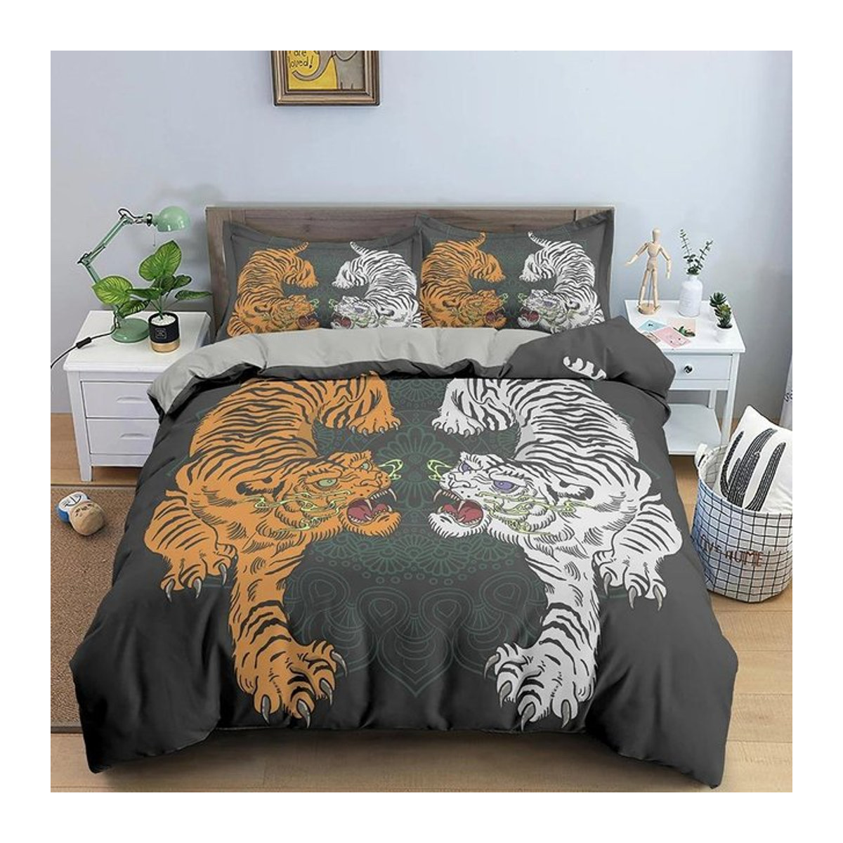 Cartoon Tiger Bettwäsche Set für Kinder und Erwachsene mit Reißverschluss, Multicolor, B/H: 70 x 133 cm, 2-teilig - Bild 1