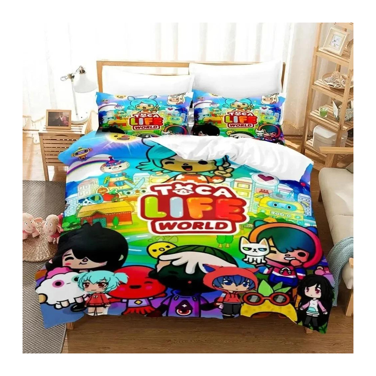 Cartoon Toca Life World Bettbezug-Set mit Kissenbezug für Kinder und Erwachsene, Multicolor, B/H: 135 x 200 cm - Bild 1
