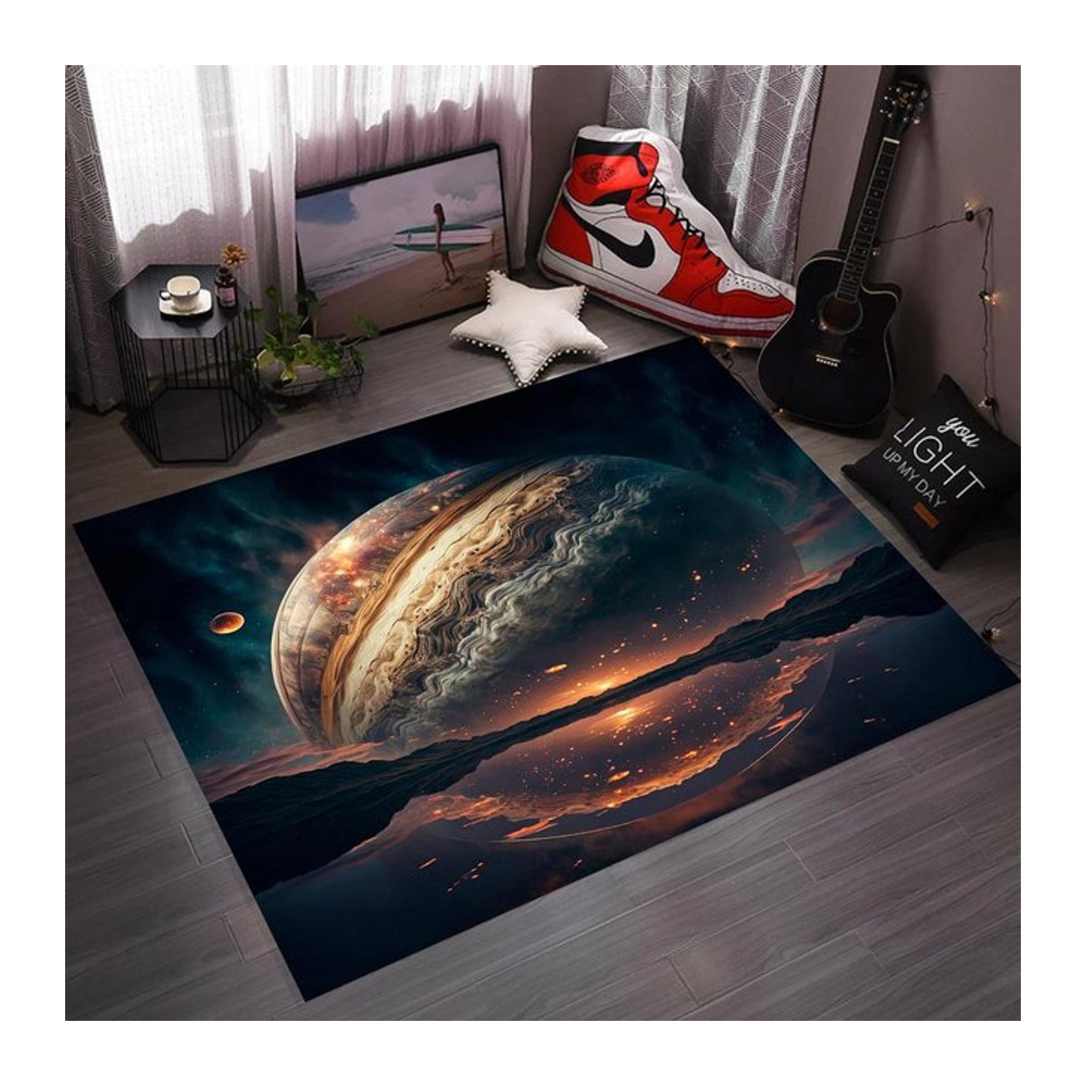 Cartoon Weltraum Astronaut Druckteppich mit Planeten und Raumfahrer für Kinderzimmer und Wohnzimmer B/B/H: 40 x 60 cm - Bild 1