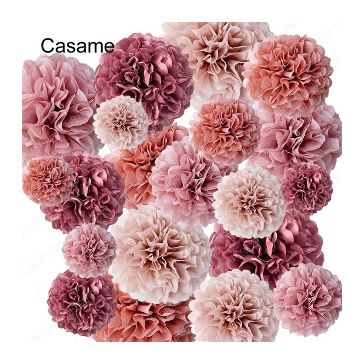 Casame Set hängende Blumen-Pompons aus Seidenpapier in Rosa für Hochzeit, Party und Geburtstag - Bild 1