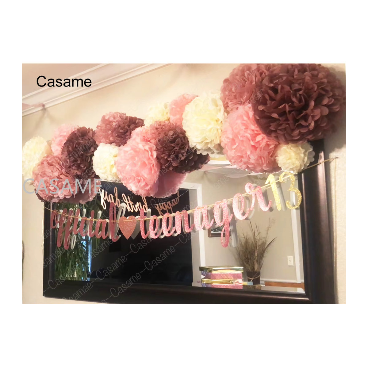Casame Set hängende Blumen-Pompons aus Seidenpapier in Rosa für Hochzeit, Party und Geburtstag - Bild 2