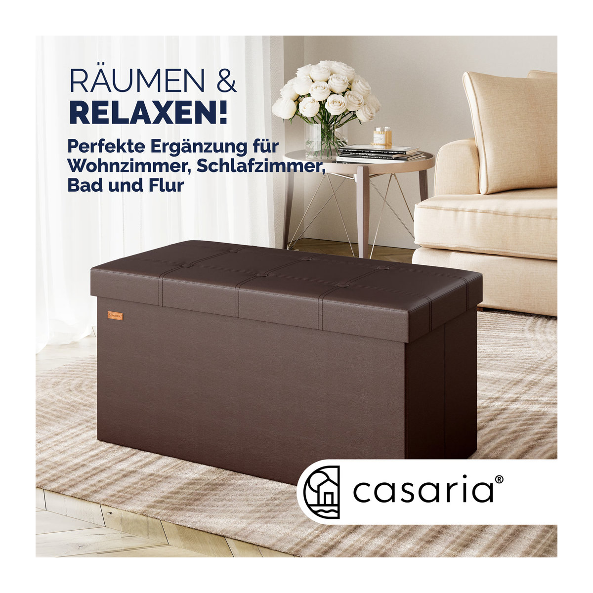 CASARIA Sitztruhe Braun aus Holzwerkstoff und Kunstleder B/T/H: 80 x 40 x 40 cm - Bild 1