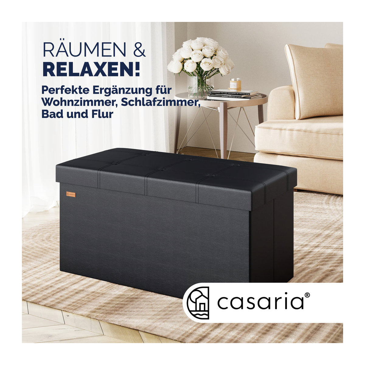 CASARIA Sitztruhe Modern Schwarz B/T/H: 80 x 40 x 40 cm - Bild 2