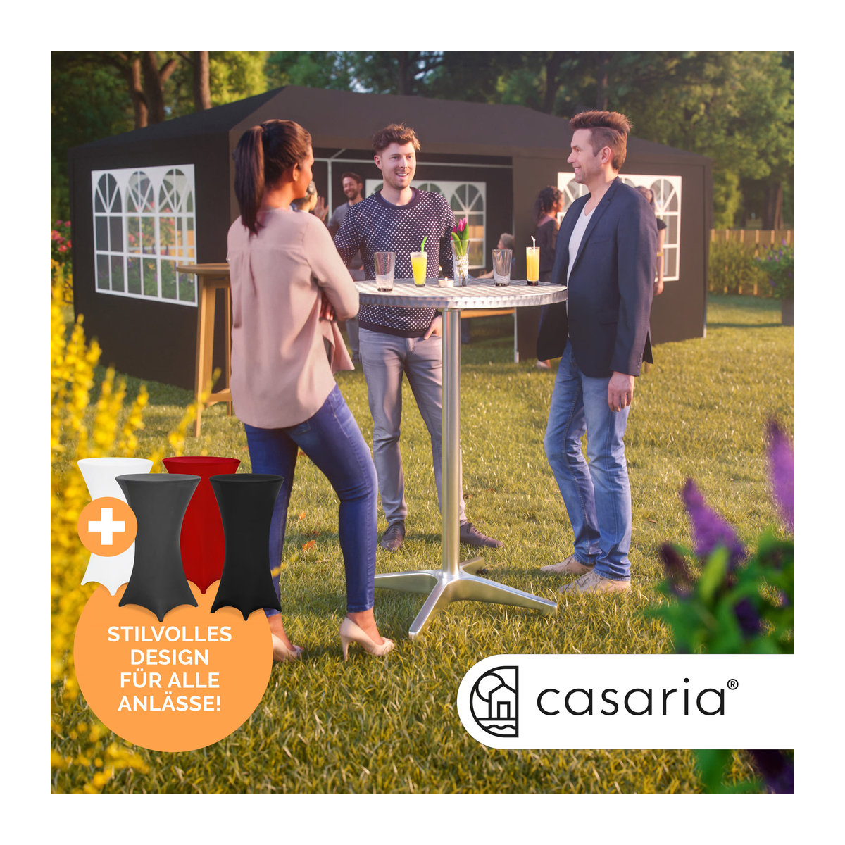CASARIA® Stehtisch Silber mit Husse Anthrazit, Modernes Design aus Aluminium und Kunststoff, B: 115 cm, T: 60 cm, H: 60 cm, Husse Ø: 60 cm - Bild 2
