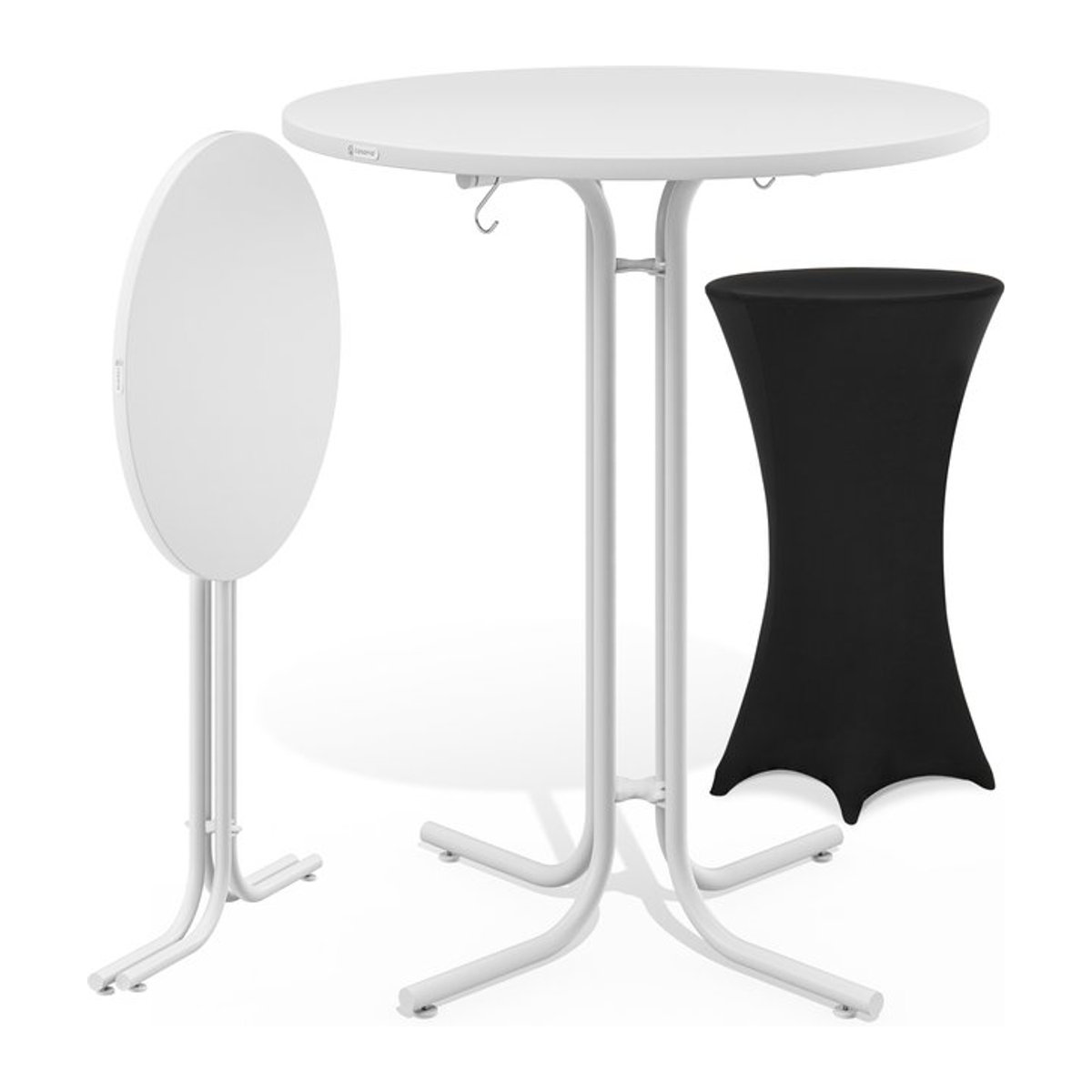 CASARIA Stehtisch Weiß aus Holzwerkstoff mit Stehtischhusse Schwarz B: 110 cm, T: 70 cm, Durchmesser: 70 cm - Bild 1
