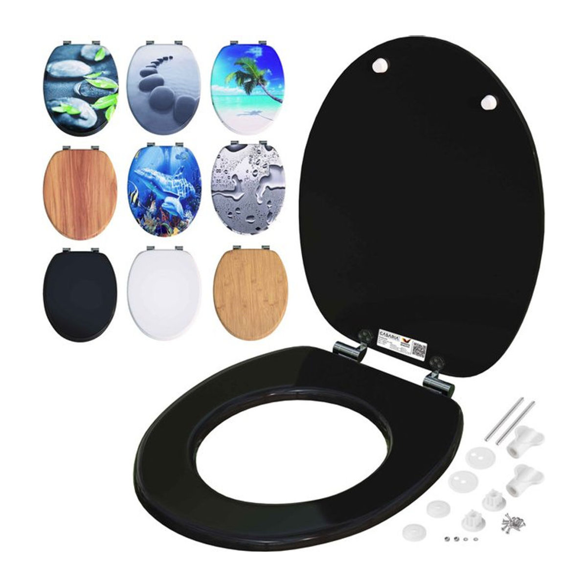 CASARIA Toilettensitz mit Absenkautomatik in Schwarz aus Holzwerkstoff und Edelstahl mit B/T: 45,7 x 45,7 cm - Bild 1