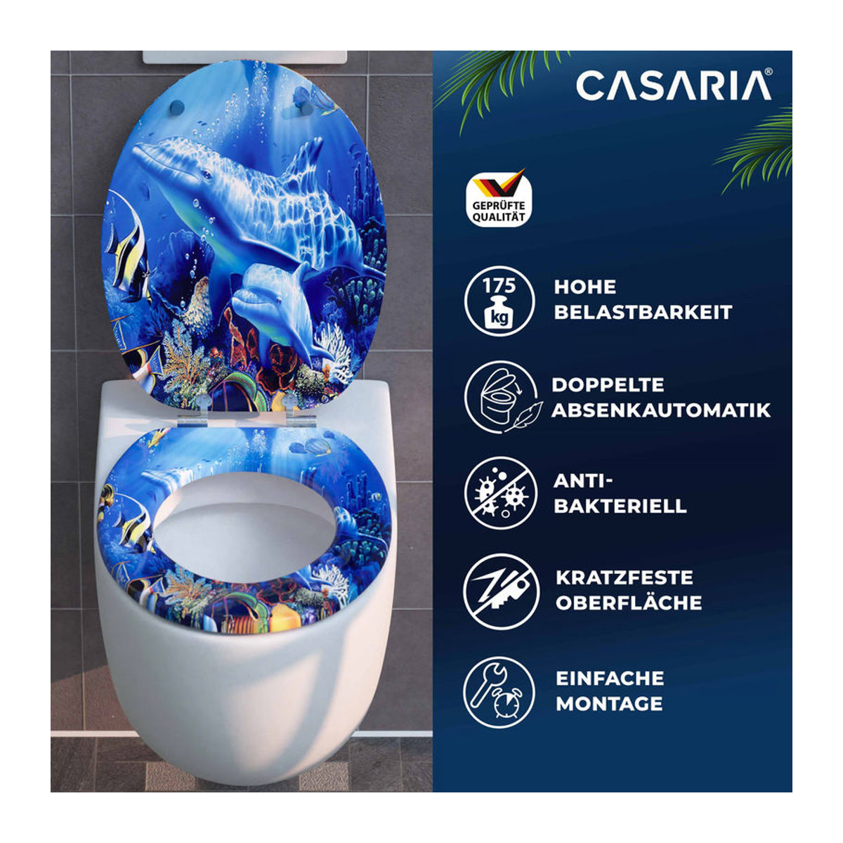 CASARIA Toilettensitz Sealife mit Absenkautomatik in Blau und Bunt, B/T/H: 43,5 x 43,5 x 37,5 cm - Bild 2
