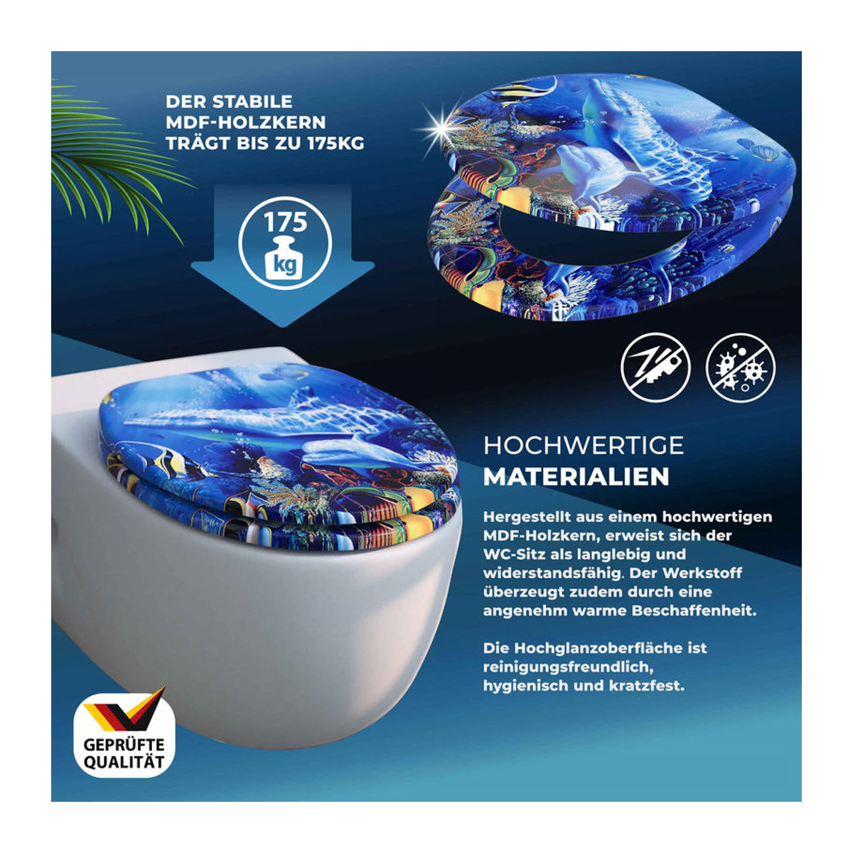 CASARIA Toilettensitz Sealife mit Absenkautomatik in Blau und Bunt, B/T/H: 43,5 x 43,5 x 37,5 cm - Bild 3