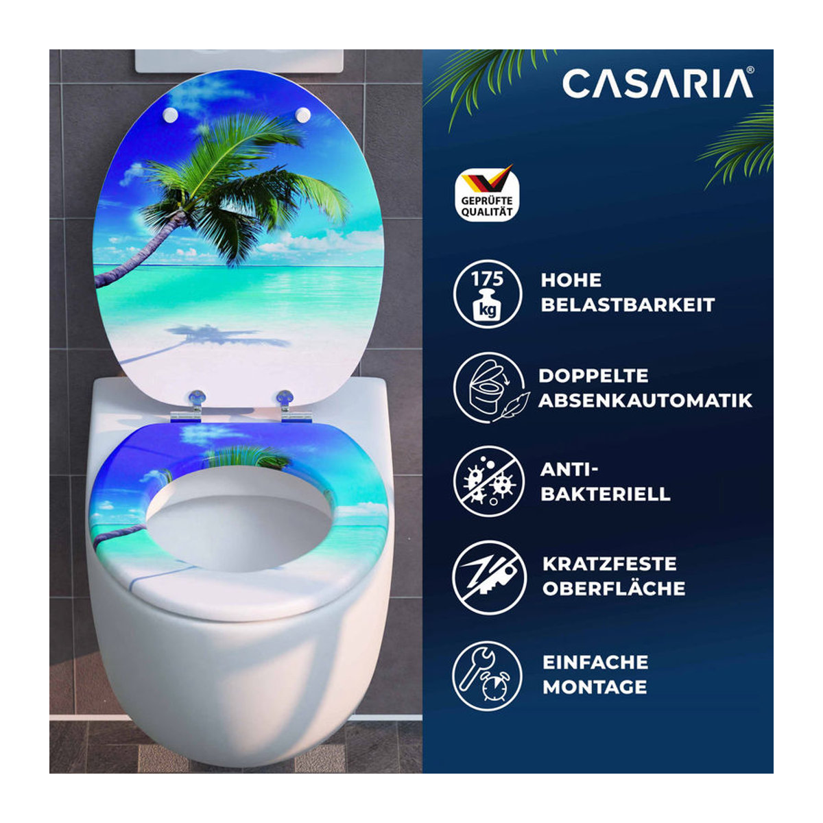 CASARIA Toilettensitz Strand mit Absenkautomatik aus MDF und Edelstahl in Blau/Bunt, B/T: 45,7 x 45,7 cm - Bild 2