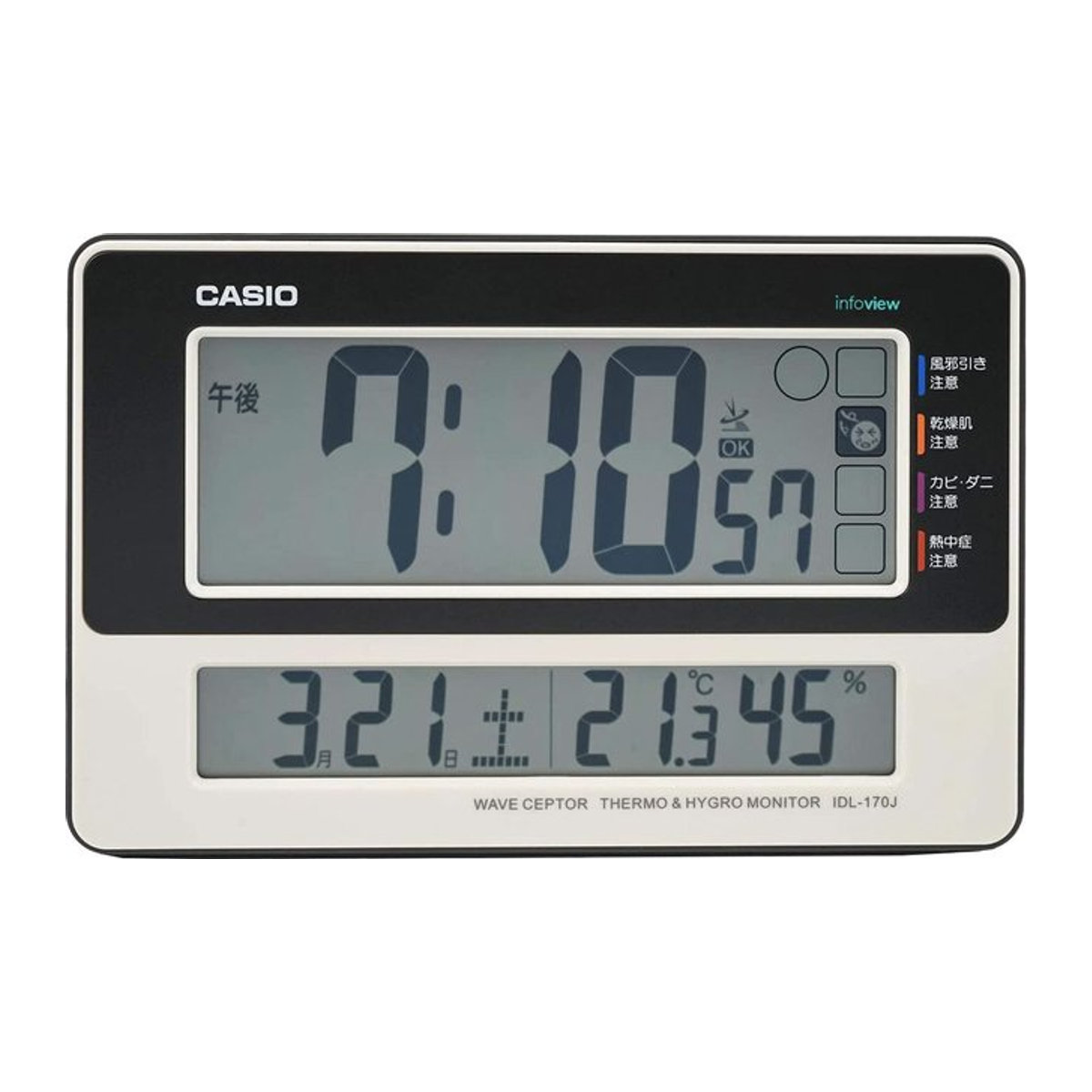 CASIO IDL-170J-7JF Digitale Funk-Tischuhr in Weiß mit Temperatur-, Feuchtigkeits- und Kalenderanzeige für Tisch oder Wand - Bild 1