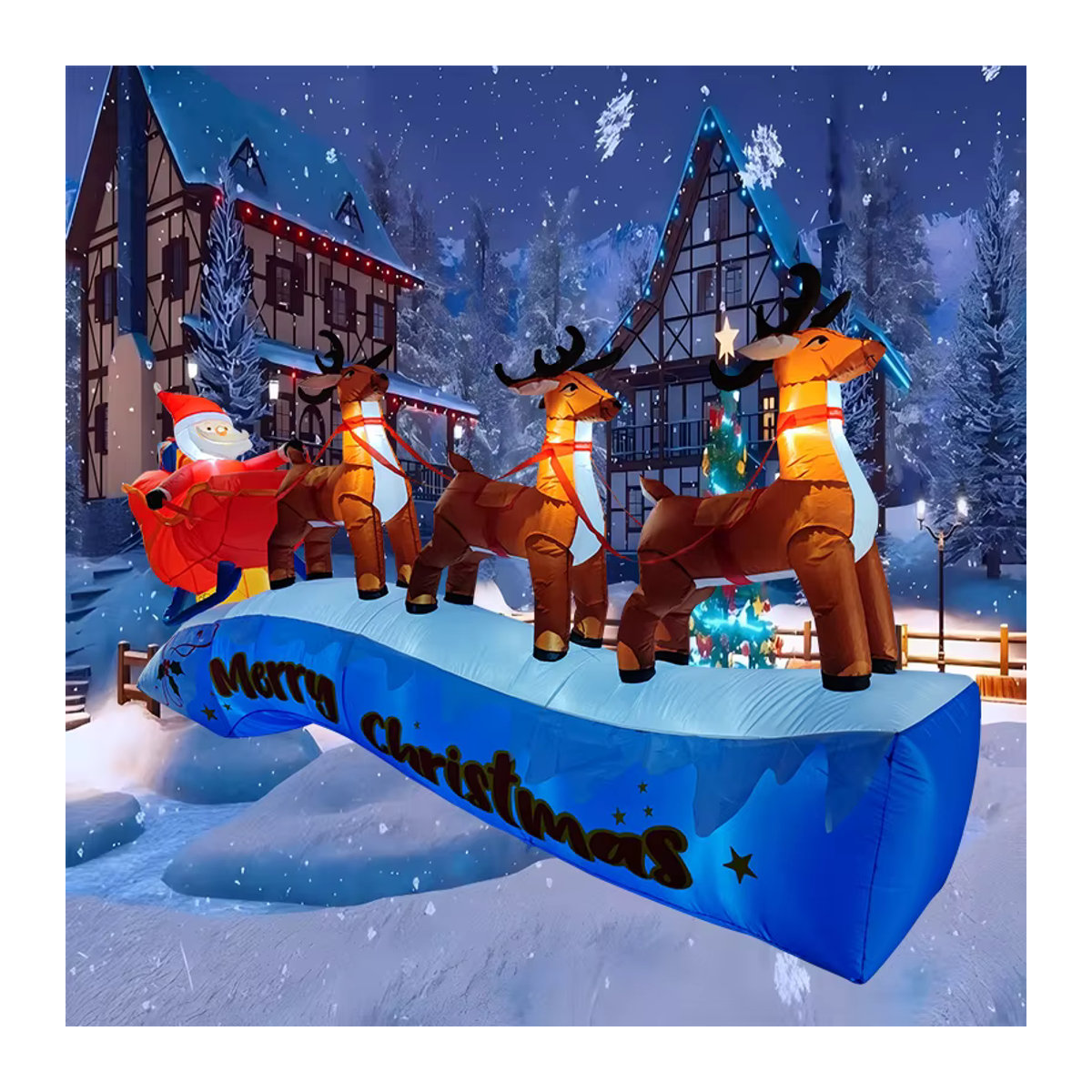 CatXaa Aufblasbare Weihnachtsdekoration Hirsch mit Schlitten und integrierten LED-Lichtern, mehrfarbig, 3,6 m - Bild 2