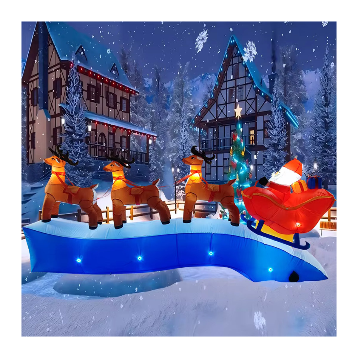 CatXaa Aufblasbare Weihnachtsdekoration Hirsch mit Schlitten und integrierten LED-Lichtern, mehrfarbig, 3,6 m - Bild 3