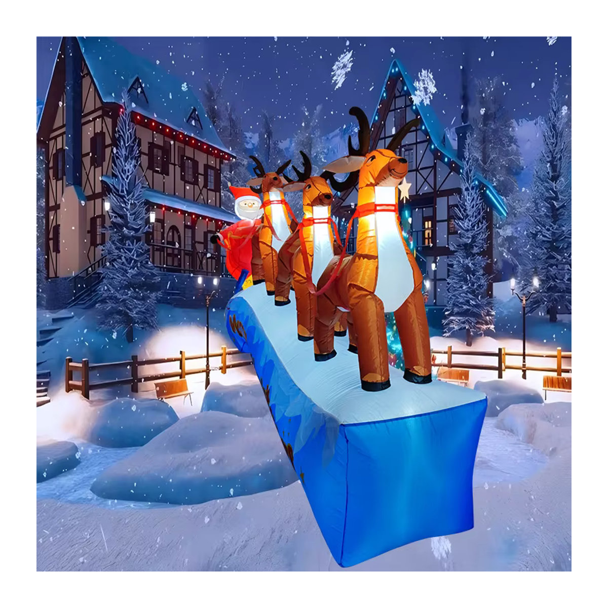 CatXaa Aufblasbare Weihnachtsdekoration Hirsch mit Schlitten und integrierten LED-Lichtern, mehrfarbig, 3,6 m - Bild 4