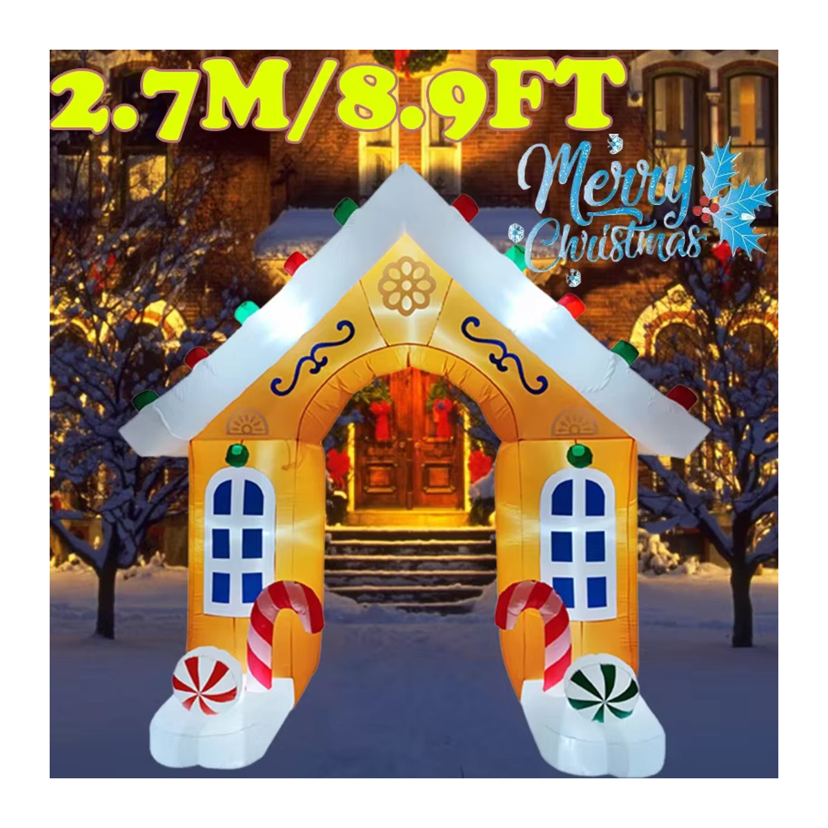 CatXaa Aufblasbarer Weihnachts-Bogen mit integrierten LED-Lichtern, mehrfarbig, 2,7 m für Indoor und Outdoor Dekoration - Bild 2
