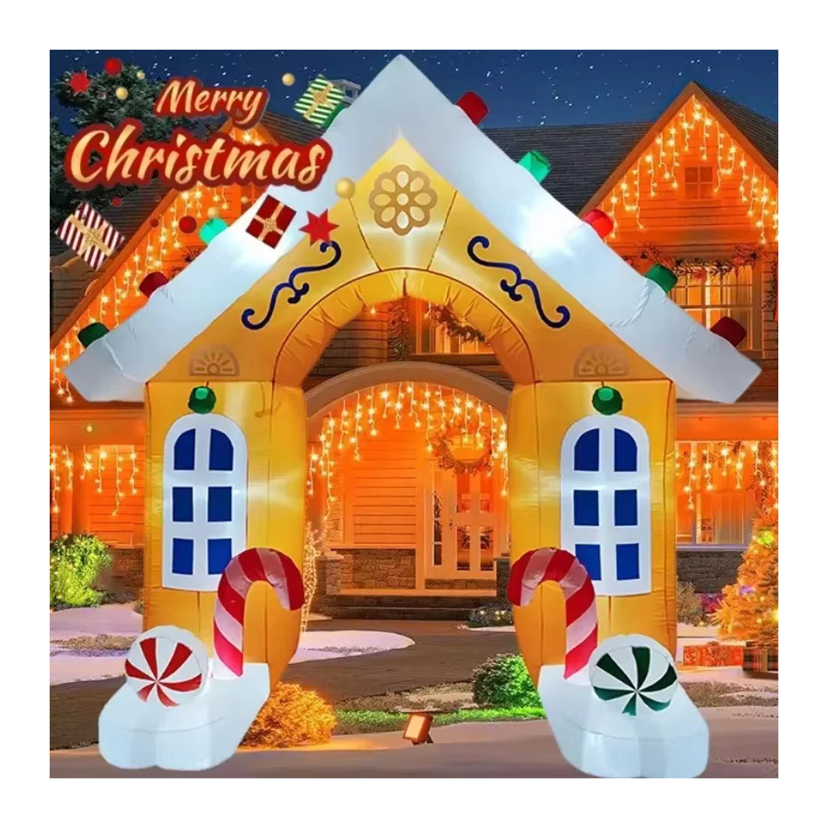 CatXaa Aufblasbarer Weihnachts-Bogen mit integrierten LED-Lichtern, mehrfarbig, 2,7 m für Indoor und Outdoor Dekoration - Bild 3