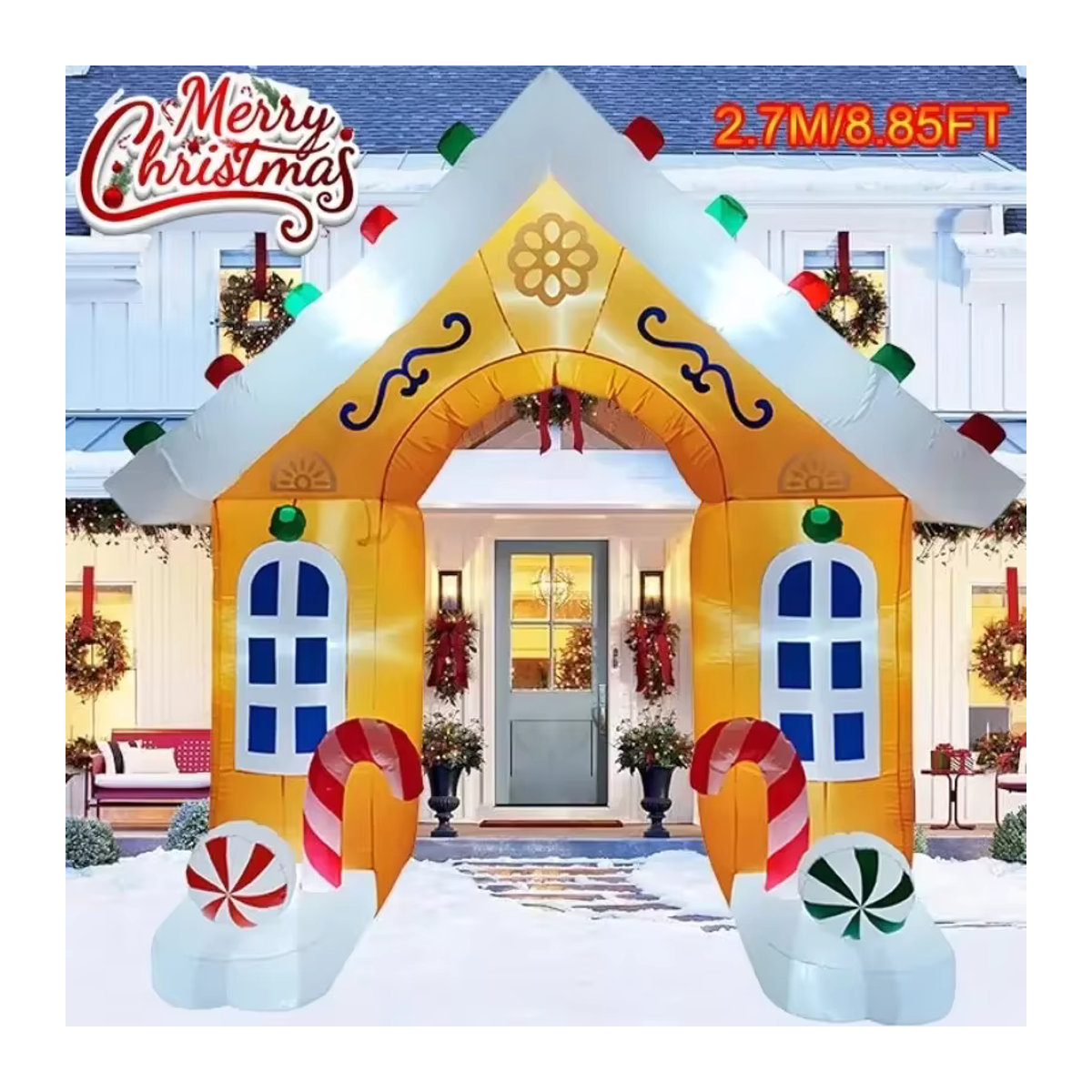 CatXaa Aufblasbarer Weihnachts-Bogen mit integrierten LED-Lichtern, mehrfarbig, 2,7 m für Indoor und Outdoor Dekoration - Bild 4