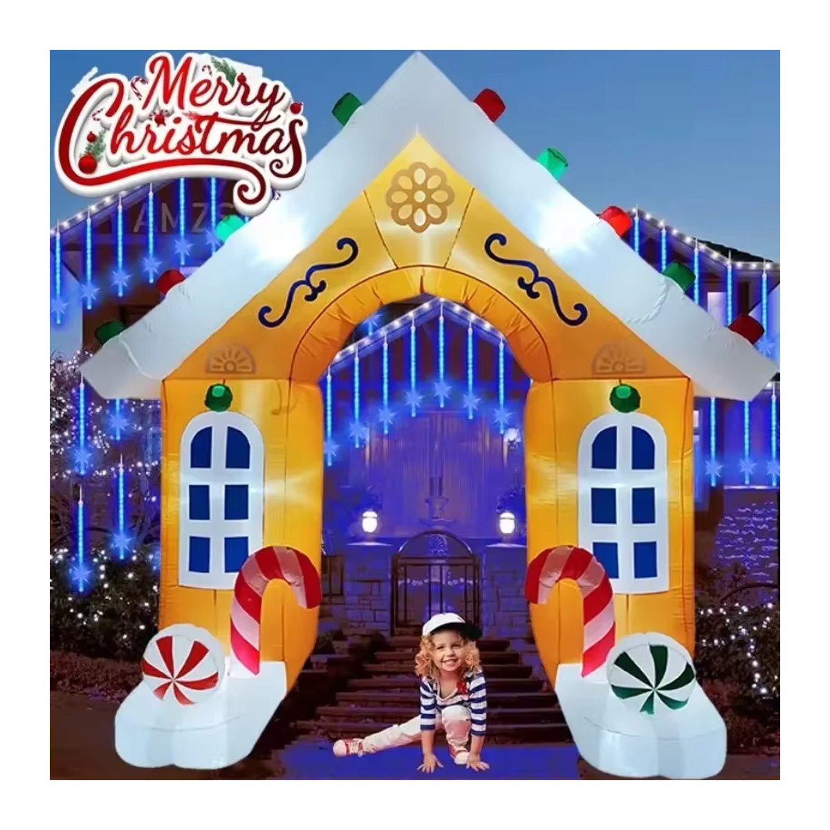 CatXaa Aufblasbarer Weihnachts-Bogen mit integrierten LED-Lichtern, mehrfarbig, 2,7 m für Indoor und Outdoor Dekoration - Bild 5