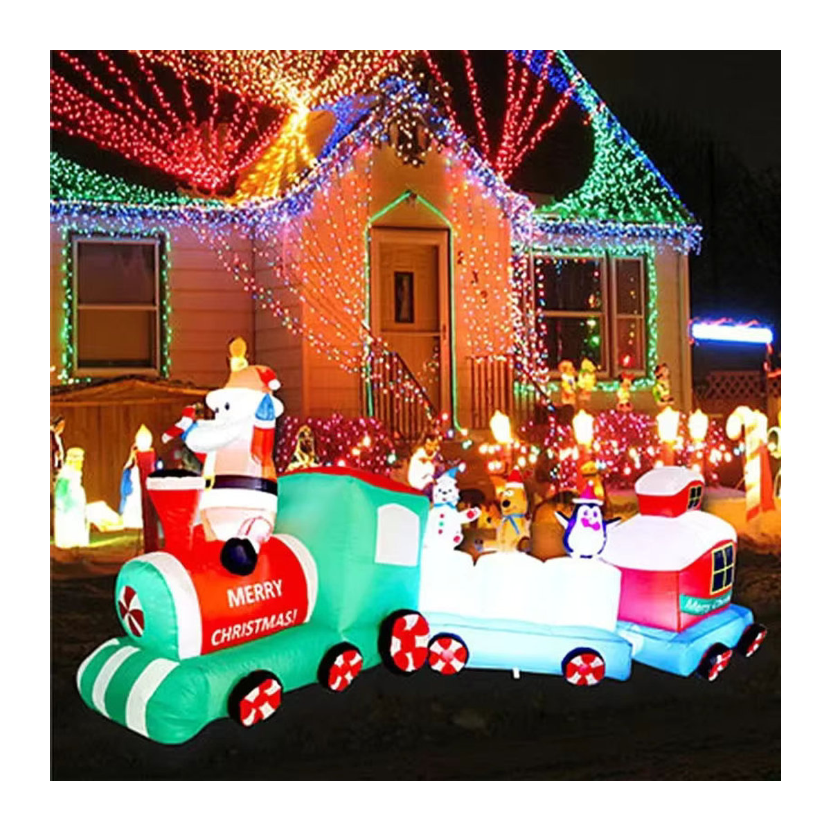 CatXaa Aufblasbarer Weihnachts-Spielzeugzug mit LED-Leuchten, mehrfarbig, 2,7 m Länge - Bild 2