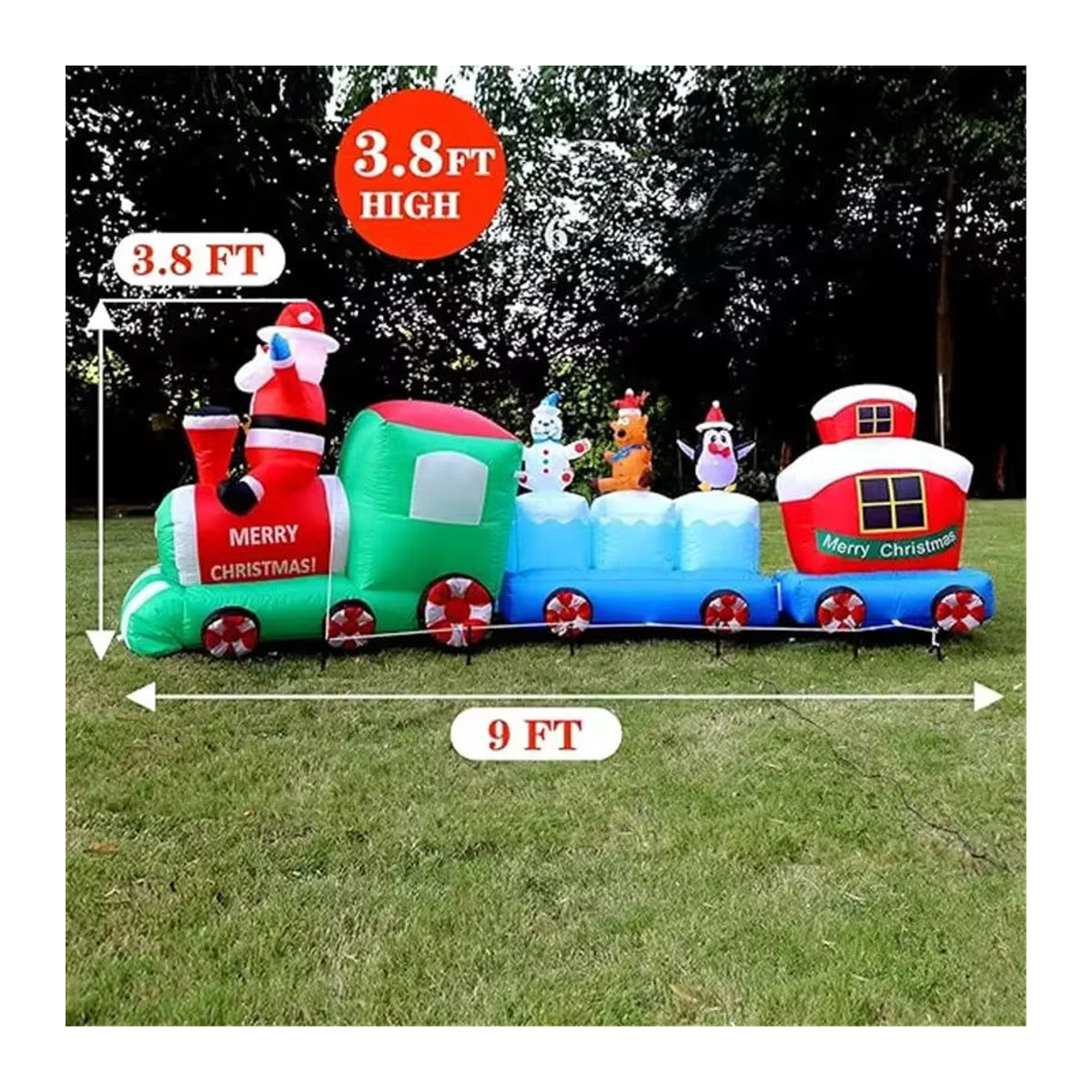 CatXaa Aufblasbarer Weihnachts-Spielzeugzug mit LED-Leuchten, mehrfarbig, 2,7 m Länge - Bild 4