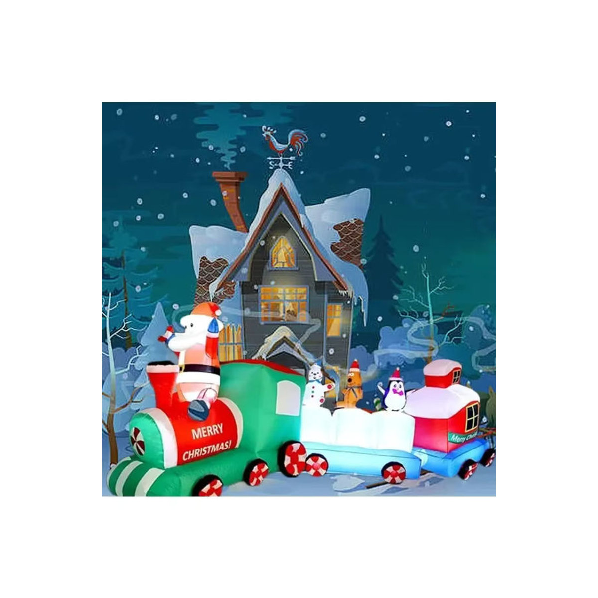 CatXaa Aufblasbarer Weihnachts-Spielzeugzug mit LED-Leuchten, mehrfarbig, 2,7 m Länge - Bild 5