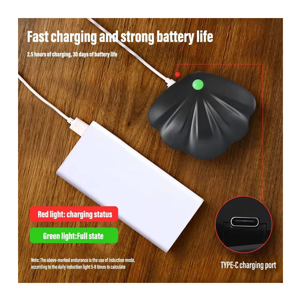 CENSHION LED Nachtlicht mit Bewegungssensor in Schalenform, USB Typ C wiederaufladbar, minimalistisches Design für Schlafzimmer, Korridor und Treppe - Bild 5