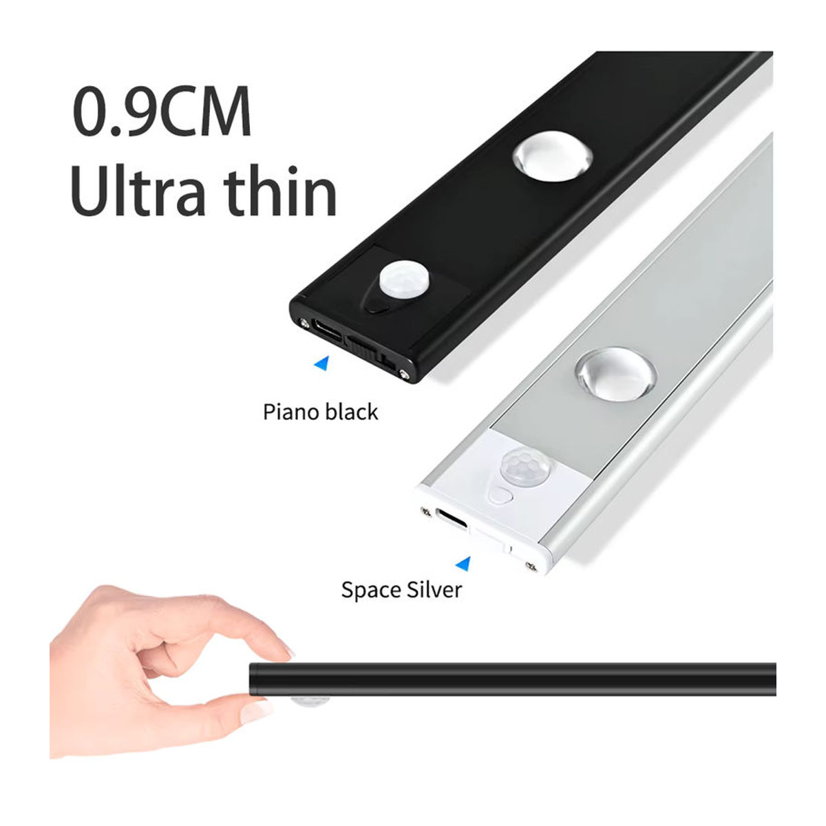 CENSHION LED Schrankleuchte mit Bewegungsmelder, USB wiederaufladbar, Schwarz, 20 cm - Bild 4