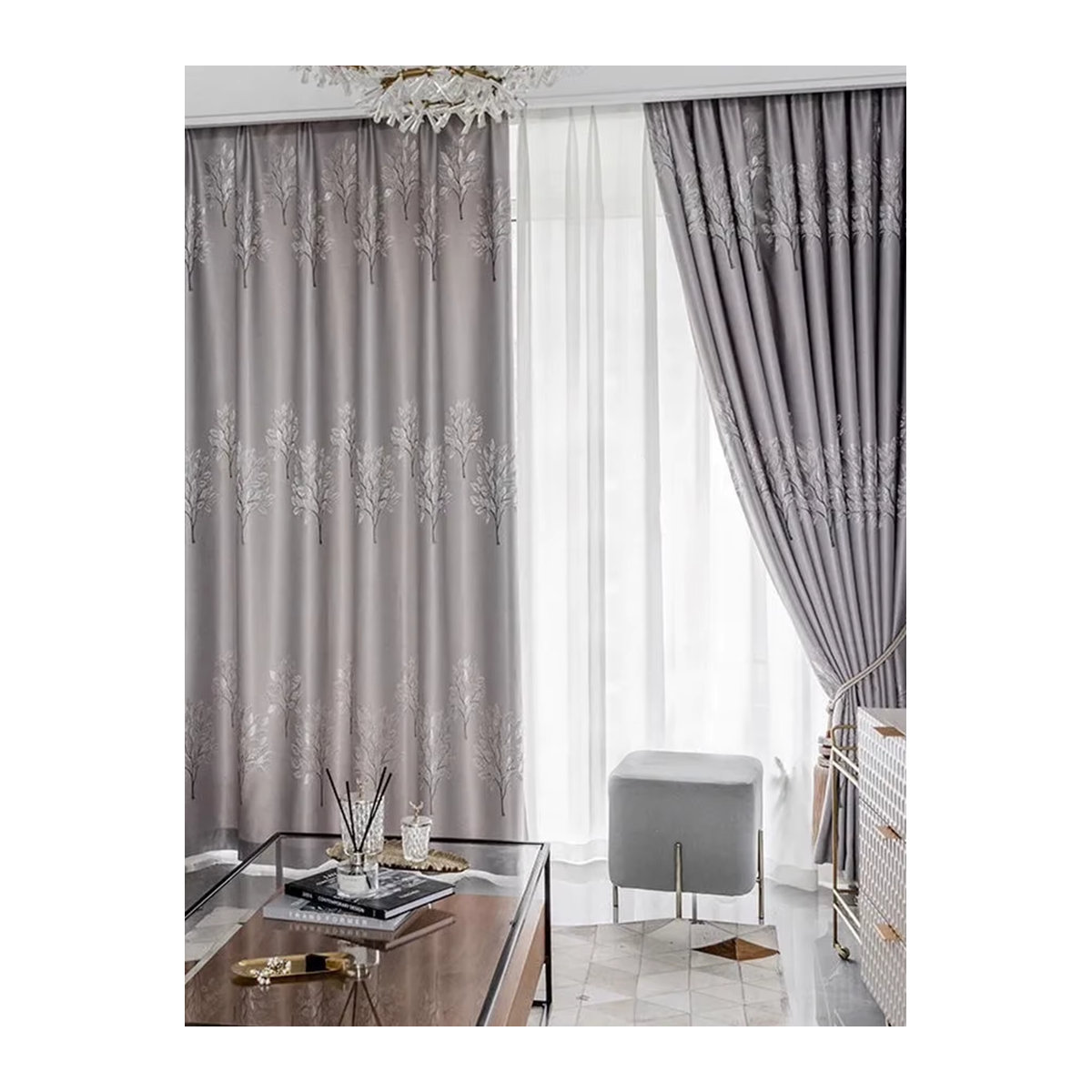 CENTURyMiG Verdickter Jacquard Vorhang in Grau zur Wärmedämmung und Verdunkelung für Wohnzimmer und Schlafzimmer - Bild 1