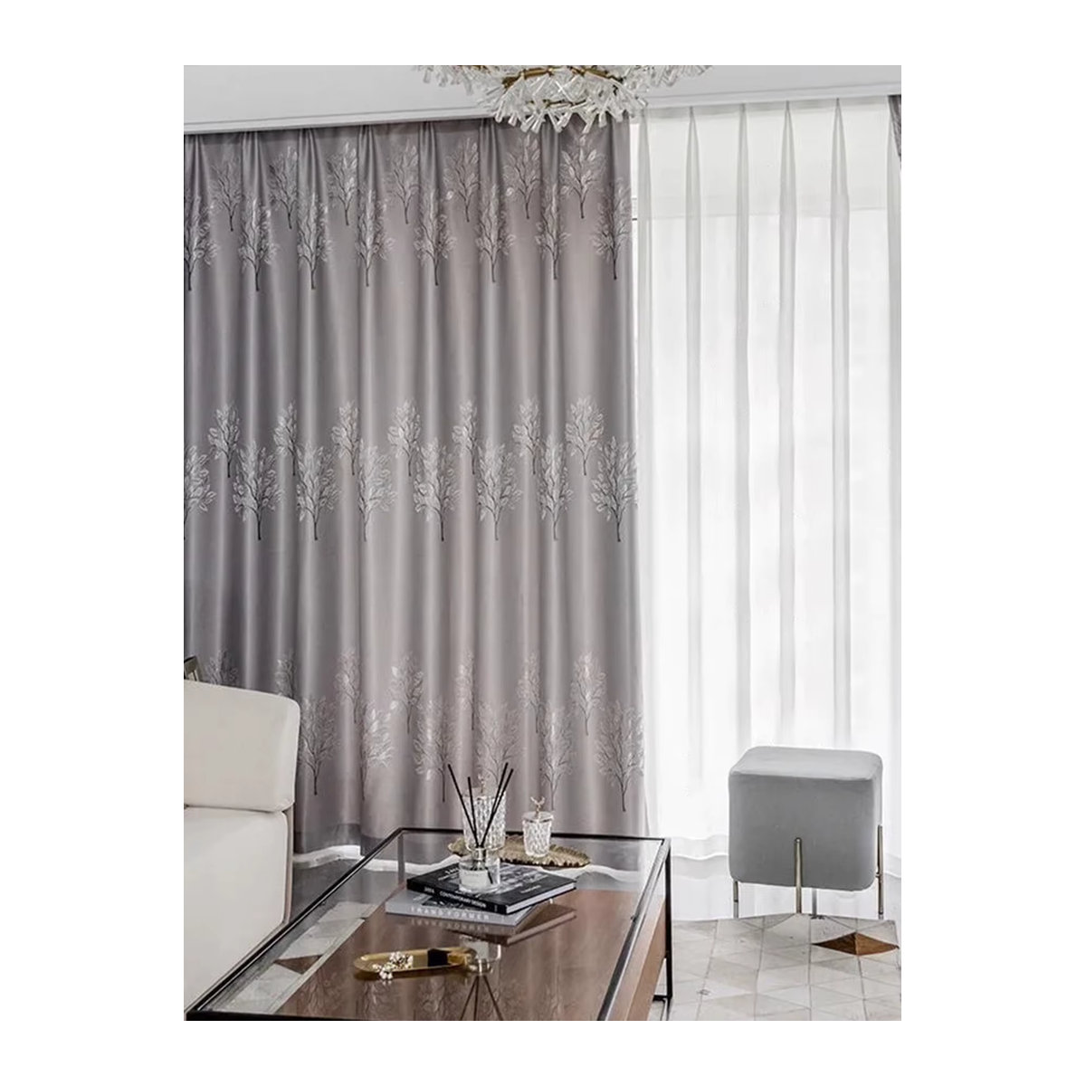CENTURyMiG Verdickter Jacquard Vorhang in Grau zur Wärmedämmung und Verdunkelung für Wohnzimmer und Schlafzimmer - Bild 5