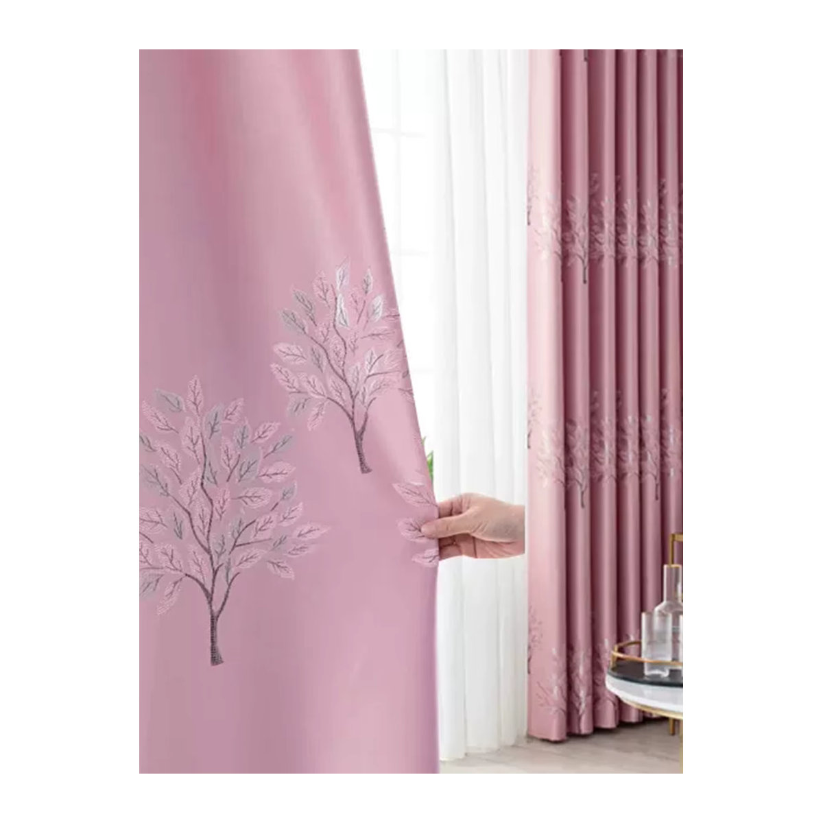 CENTURyMiG Verdunkelungsvorhänge mit Landschaftsmotiv in Rosa, lichtblockierend und isolierend für Wohnzimmer und Schlafzimmer - Bild 4