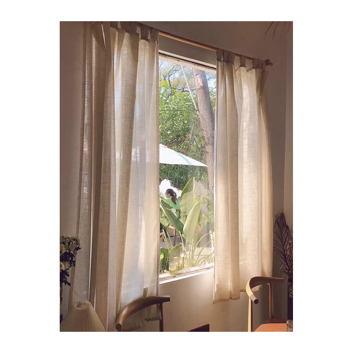 CENTURyMiG Voile-Vorhang im japanischen Wabi-Sabi-Stil aus zerknittertem Leinen in Beige und Gelb - Bild 2