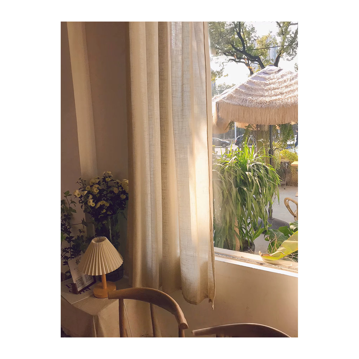 CENTURyMiG Voile-Vorhang im japanischen Wabi-Sabi-Stil aus zerknittertem Leinen in Beige und Gelb - Bild 3