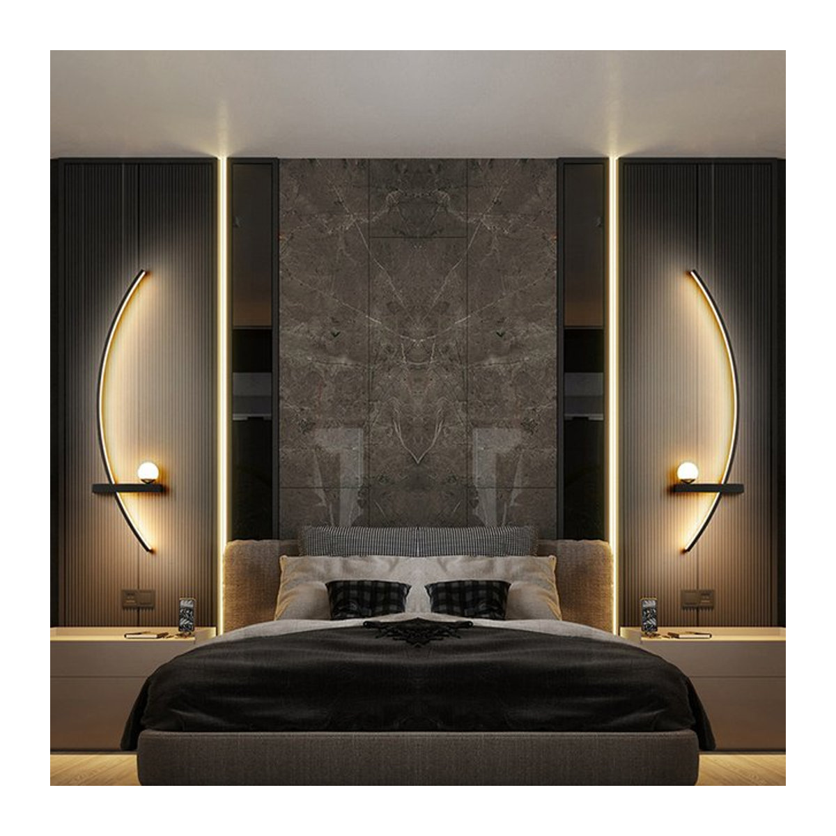CETANT LED-Wandleuchte Modern in Schwarz mit Smart-Fernbedienung und Links-Rechts-Beleuchtung für Schlafzimmer, Nachttisch oder Wohnzimmer, Breite: 55 cm - Bild 1