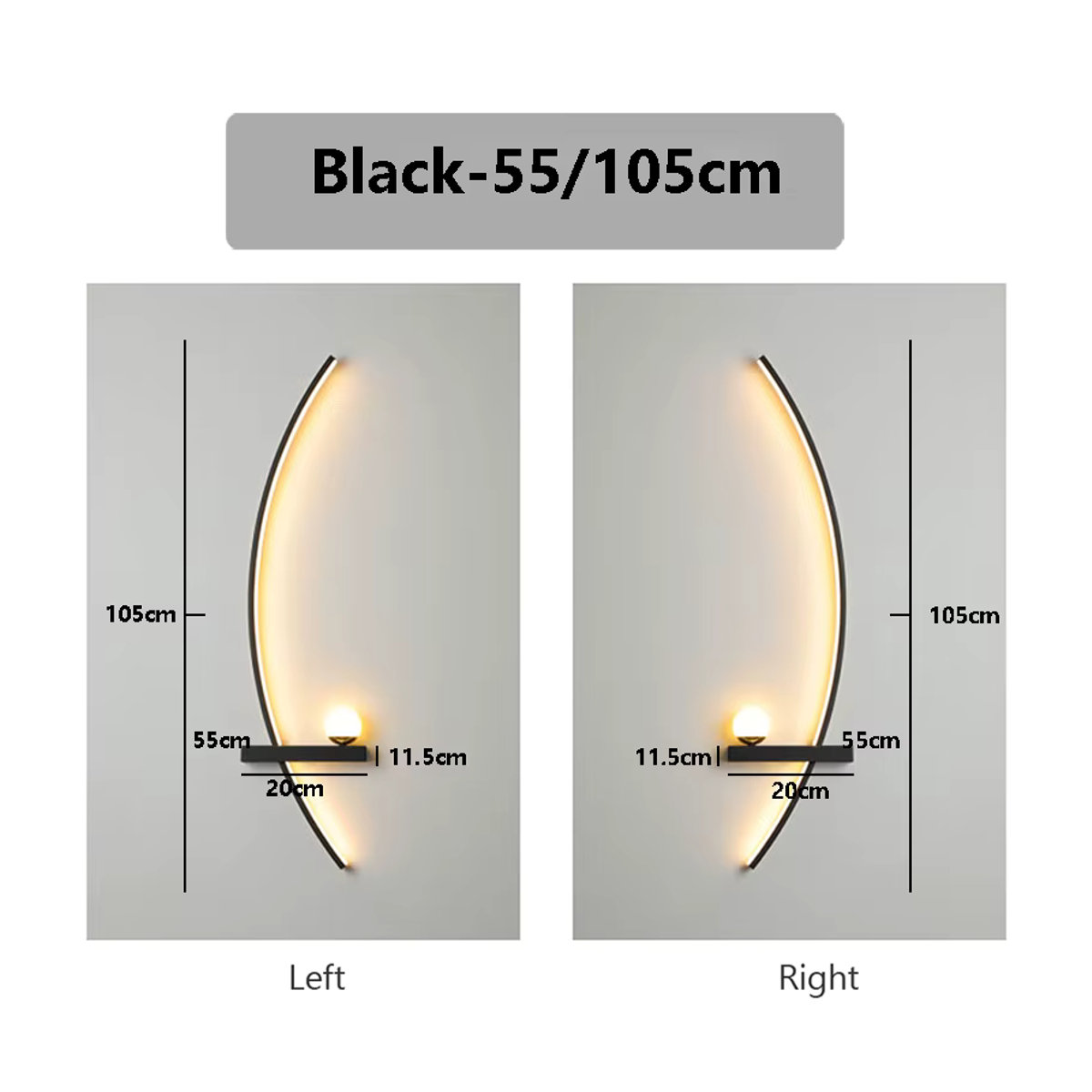 CETANT LED-Wandleuchte Modern in Schwarz mit Smart-Fernbedienung und Links-Rechts-Beleuchtung für Schlafzimmer, Nachttisch oder Wohnzimmer, Breite: 55 cm - Bild 5