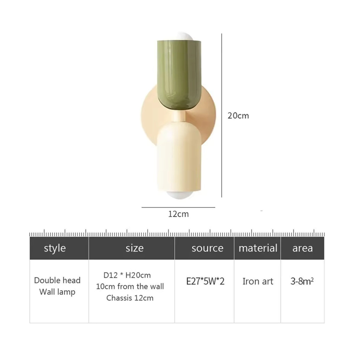 CETANT Nordische LED-Wandleuchte in Beige mit Doppelkopf für Wohnzimmer und Schlafzimmer, warmweißes Licht, modernes minimalistisches Design - Bild 2