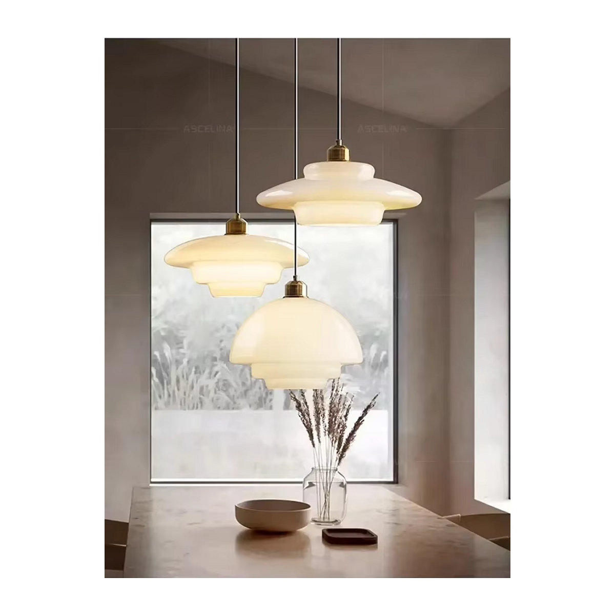 CETANT Pendelleuchte aus Glas in Beige im minimalistischen nordischen Design - Bild 4