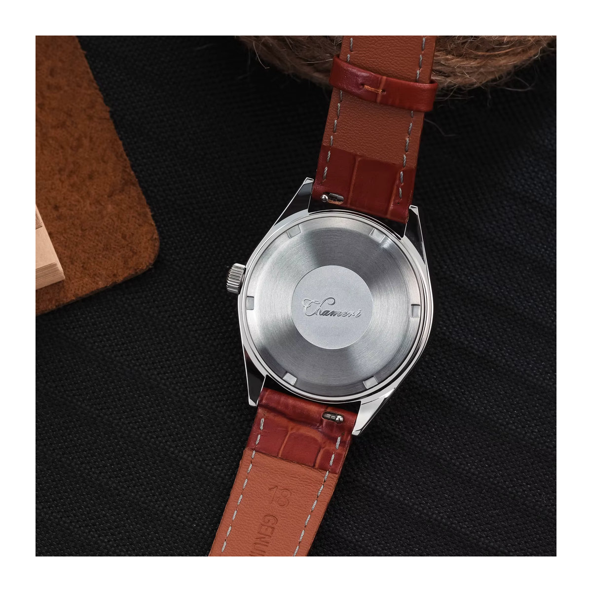 Chameri GS04 Unisex Quarzuhr mit Saphirglas und Edelstahl-Armband in Beige, Schwarz oder Braun - Bild 5