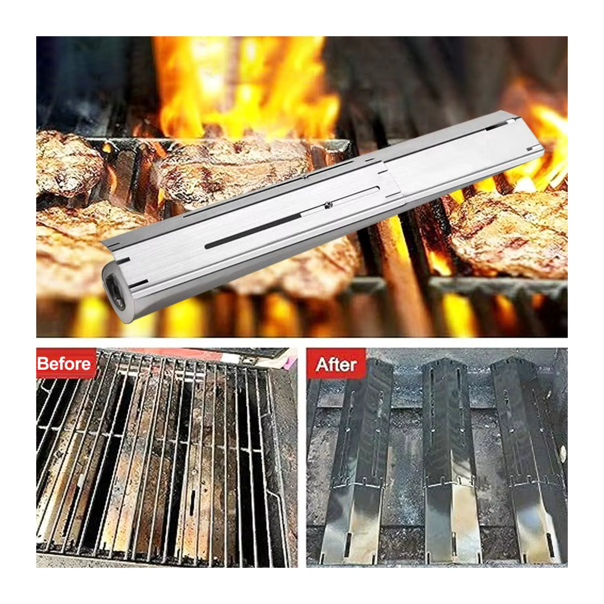 Charbroil Universelle Edelstahl-Heizplatten als verstellbare Flammen-Tamer-Brennerabdeckungen für Gasgrills - Bild 5