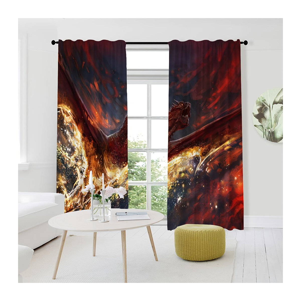 Charizard Drachenprint Vorhänge Set aus 2 Panels, halbtransparent mit Lichtschutz für Wohnzimmer, Schlafzimmer oder Büro, Breite: 50 cm, Höhe: 50 cm pro Panel - Bild 1