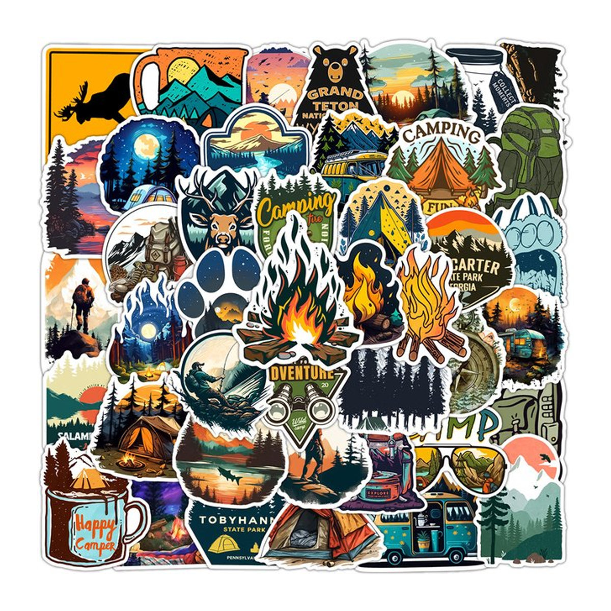 Charlie Cartoon Outdoor Abenteuer Camping Aufkleber Set, mehrfarbig, Papier - Bild 1