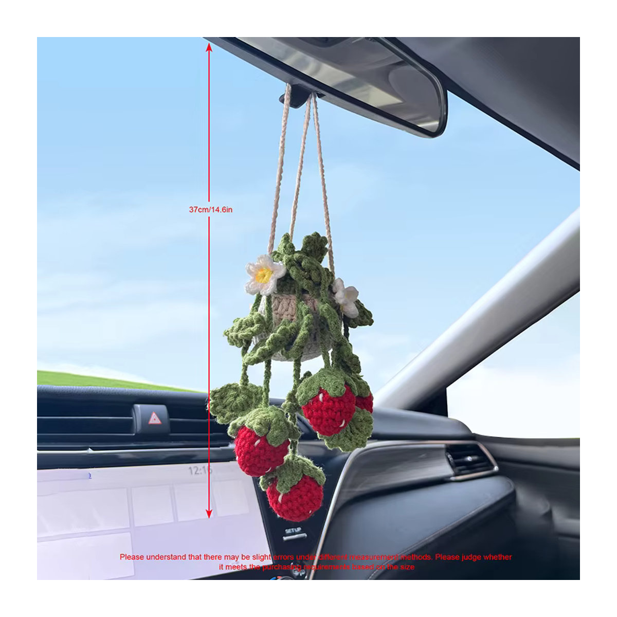 CHEGES Hängender Erdbeere Häkelkorb als Auto Ornament im Bohemian Stil, mehrfarbig - Bild 4