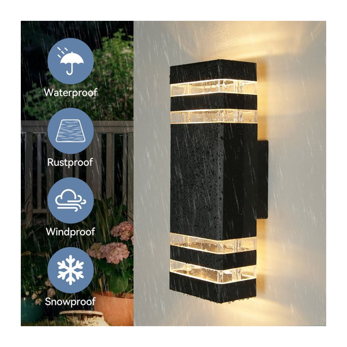 CHENBEN Außenwandleuchte aus Aluminium in Schwarz mit integrierter Steckdose, IP65 wasserdicht, E27 Fassung, modernes Design für Hausgarten, Balkon und Flur - Bild 1