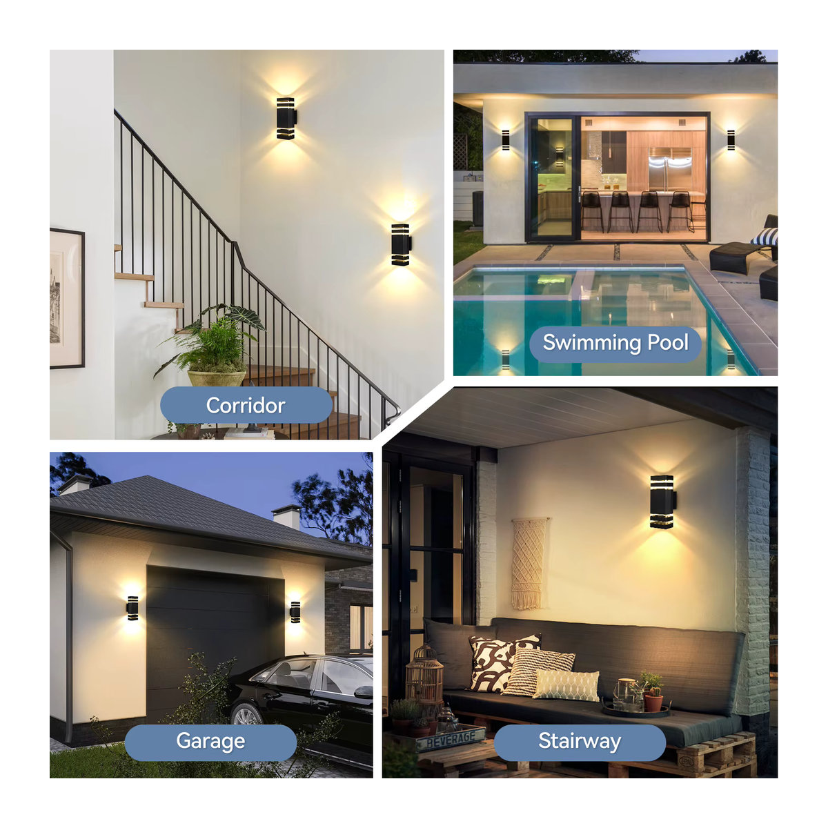 CHENBEN Außenwandleuchte aus Aluminium in Schwarz mit integrierter Steckdose, IP65 wasserdicht, E27 Fassung, modernes Design für Hausgarten, Balkon und Flur - Bild 2