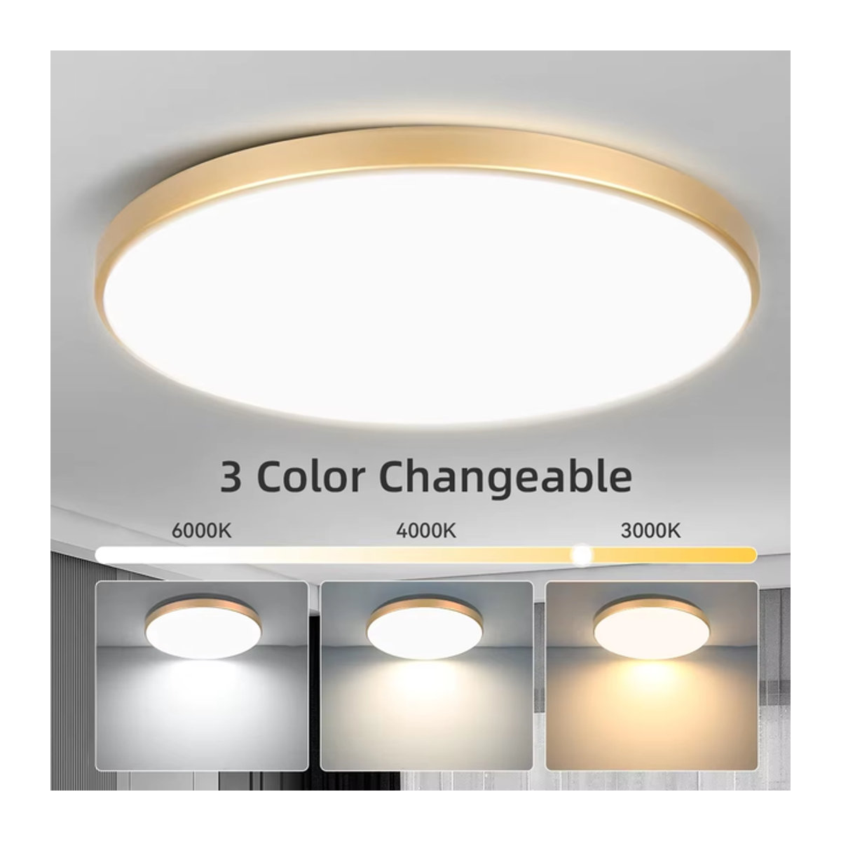 CHENBEN Goldene LED-Deckenleuchte Minimalistisch Ultradünne Deckenpaneellampe für Wohnzimmer und Badezimmer - Bild 1
