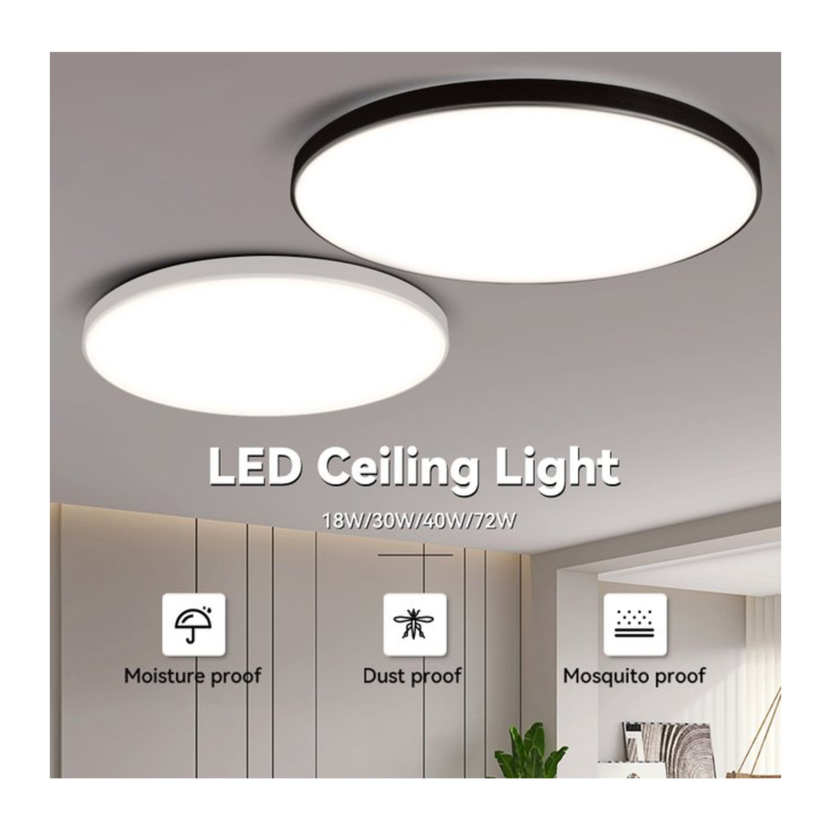 CHENBEN LED-Deckenleuchte minimalistisch in Schwarz oder Weiß für Wohnzimmer, Schlafzimmer und Toiletten - Bild 1