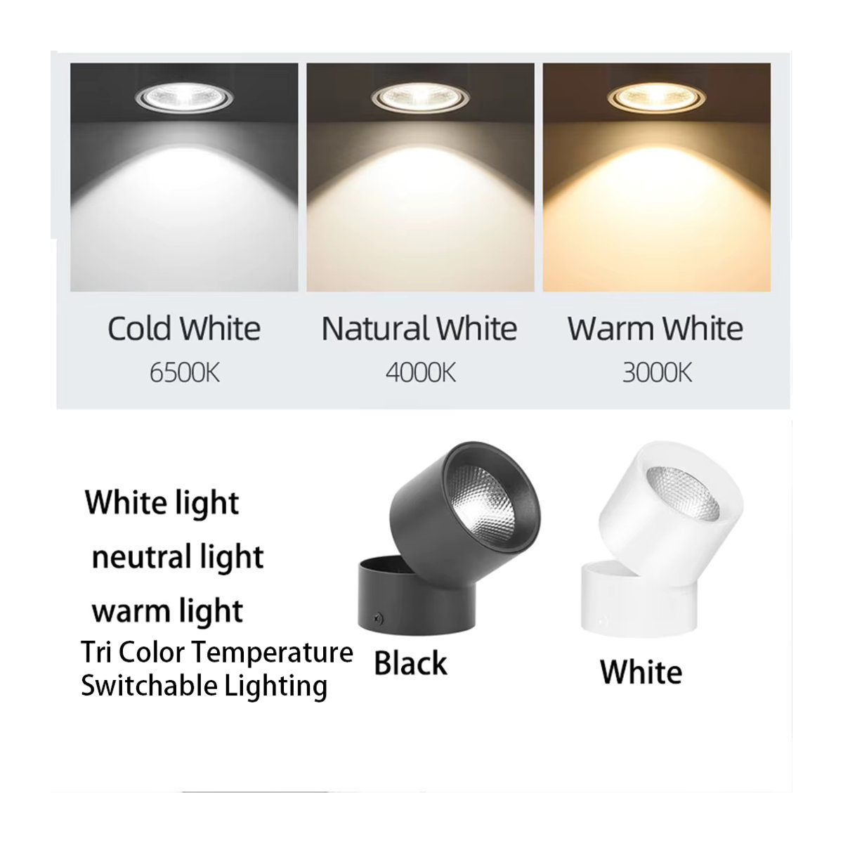 CHENBEN LED Einbaustrahler mit 3 Farbwechseln in Schwarz, minimalistisches Design für Küche, Schlafzimmer und Wohnzimmer - Bild 3