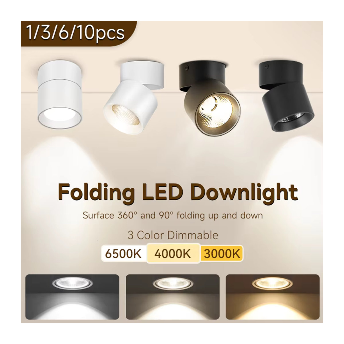 CHENBEN LED Einbaustrahler mit 3 Farbwechseln in Schwarz, minimalistisches Design für Küche, Schlafzimmer und Wohnzimmer - Bild 6