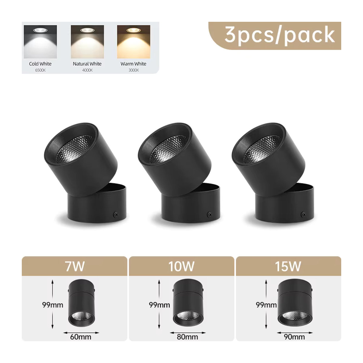 CHENBEN LED Einbaustrahler mit 3 Farbwechseln in Schwarz, minimalistisches Design für Küche, Schlafzimmer und Wohnzimmer - Bild 7